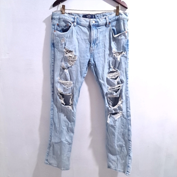 Hollister | Distressed Light Blue Denim Jeans slim straight - Picture 1 of 12